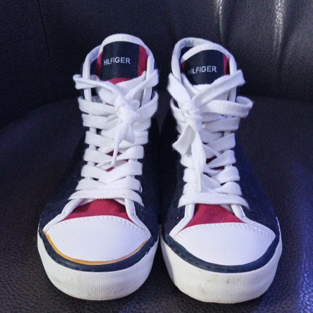 Hilfiger Red and White High-Top Sneakers